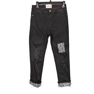 Lucky & Blessed L&B Jeans Womens 10 Black Distressed Animal Print Pants Western